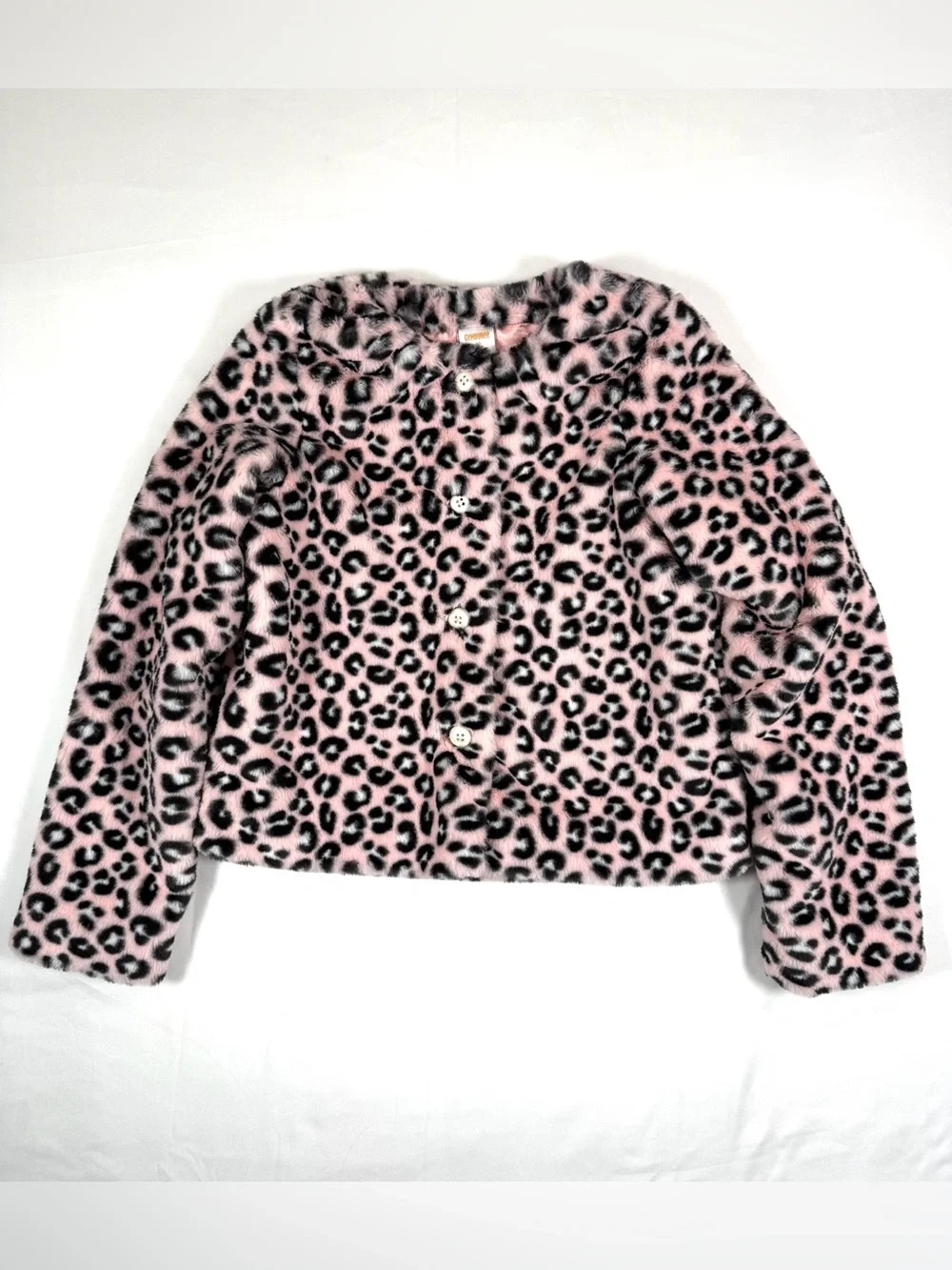 GYMBOREE Girls Faux Fur Leopard Jacket Size 10 Pink Cheetah Animal Print Y2K